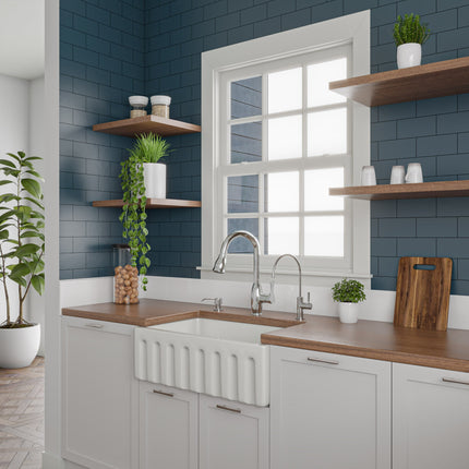 ALFI brand AB3018HS-W 30 inch White Reversible Smooth / Fluted Single Bowl Fireclay Farm Sink Alfi Brand