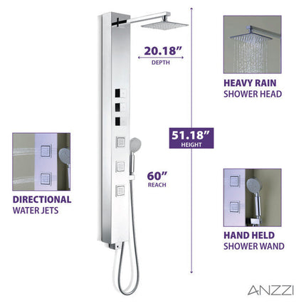 ANZZI Lann 53 in. 3-Jetted Full Body Shower Panel with Heavy Rain Showerhead and Spray Wand in Chrome SP-AZ015 Anzzi