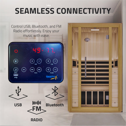 SteamSpa Fiji 2-Person Carbon FAR Infrared Hemlock Wooden Indoor Home Sauna Room with LED Touch Control Panel SteamSpa