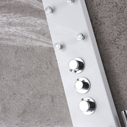 ANZZI Donna 60 in. 6-Jetted Full Body Shower Panel with Heavy Rain Shower and Spray Wand in White SP-AZ028 Anzzi
