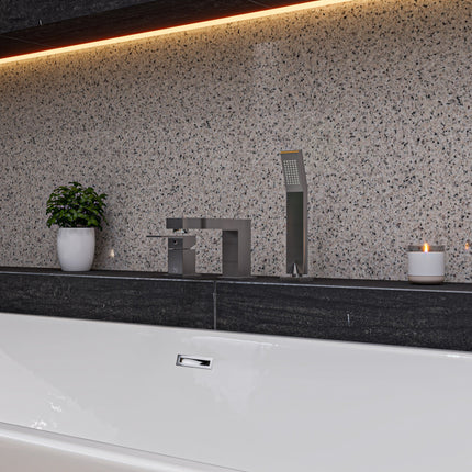 ALFI brand AB2322-BN Brushed Nickel Deck Mounted Tub Filler and Square Hand Held Shower Head Alfi Brand