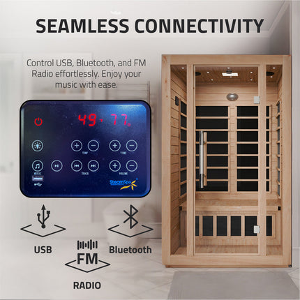 SteamSpa Maldives 2-Person Low EMF Carbon FAR Infrared Hemlock Wooden Indoor Home Sauna Room with LED Touch Control Panel SteamSpa