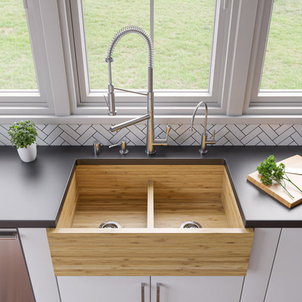 ALFI brand AB3321 33" Double Bowl Bamboo Kitchen Farm Sink Alfi Brand