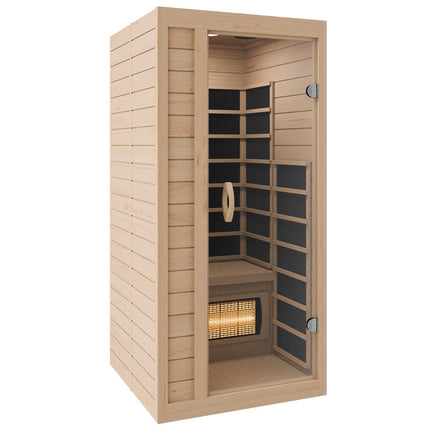 SteamSpa Lucia 1-Person Carbon FAR Infrared Hemlock Wooden Indoor Home Sauna Room with LED Touch Control Panel SteamSpa