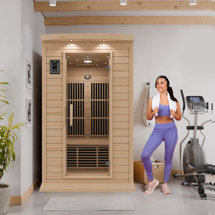 SteamSpa Seychelles 2-Person Carbon FAR Infrared Infrared Hemlock Wooden Indoor Home Sauna Room with LED Touch Control Panel SteamSpa