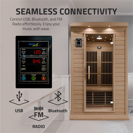 SteamSpa Seychelles 2-Person Carbon FAR Infrared Infrared Hemlock Wooden Indoor Home Sauna Room with LED Touch Control Panel SteamSpa