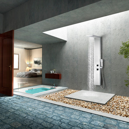 ANZZI Expanse 64 in. Full Body Shower Panel with Heavy Rain Shower and Spray Wand in Brushed Steel SP-AZ041 Anzzi