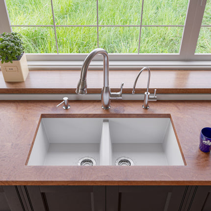 ALFI brand AB3420UM-W White 34" Undermount Double Bowl Granite Composite Kitchen Sink Alfi Brand