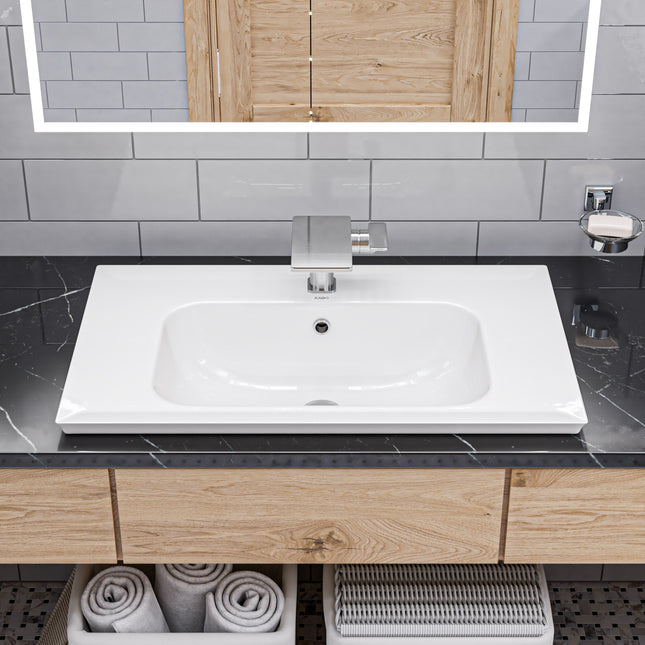 EAGO BH003 White Ceramic 32"x19" Rectangular Drop In Sink EAGO