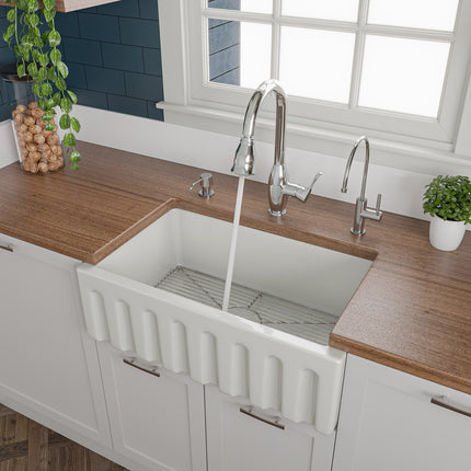 ALFI brand AB3018HS-W 30 inch White Reversible Smooth / Fluted Single Bowl Fireclay Farm Sink Alfi Brand