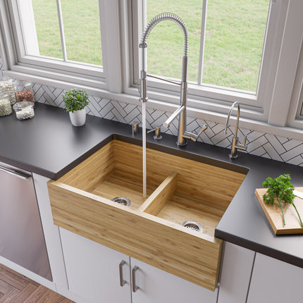ALFI brand AB3321 33" Double Bowl Bamboo Kitchen Farm Sink Alfi Brand