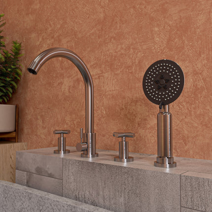 ALFI brand AB2503-BN Brushed Nickel Deck Mounted Tub Filler with Hand Held Showerhead Alfi Brand