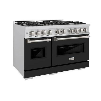 ZLINE 48 in. 6.7 cu. ft. Classic Double Oven Gas Range with 8 Burner Cooktop in Stainless Steel with Black Matte Doors (CGR-BLM-48) Zline Appliances