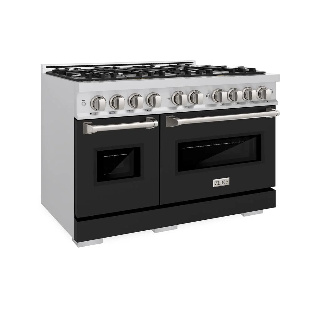 ZLINE 48 in. 6.7 cu. ft. Classic Double Oven Dual Fuel Range with 8 Burner Gas Cooktop in Stainless Steel with Black Matte Doors (CDR-BLM-48)