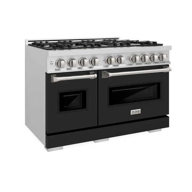 ZLINE 48 in. 6.7 cu. ft. Classic Double Oven Dual Fuel Range with 8 Burner Gas Cooktop in Stainless Steel with Black Matte Doors (CDR-BLM-48) Zline Appliances
