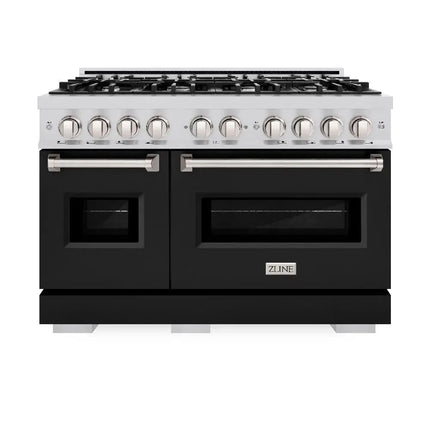 ZLINE 48 in. 6.7 cu. ft. Classic Double Oven Gas Range with 8 Burner Cooktop in Stainless Steel with Black Matte Doors (CGR-BLM-48) Zline Appliances