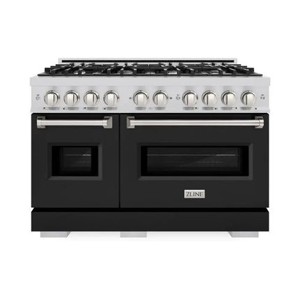 ZLINE 48 in. 6.7 cu. ft. Classic Double Oven Dual Fuel Range with 8 Burner Gas Cooktop in Stainless Steel with Black Matte Doors (CDR-BLM-48) Zline Appliances