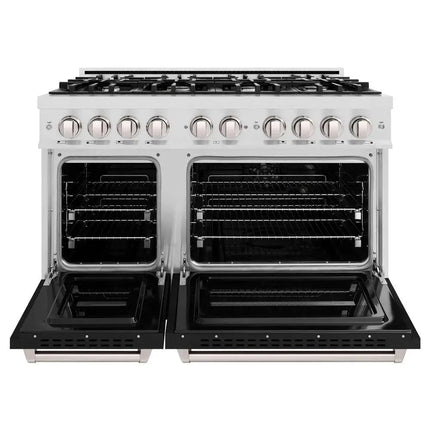 ZLINE 48 in. 6.7 cu. ft. Classic Double Oven Dual Fuel Range with 8 Burner Gas Cooktop in Satin Stainless Steel with Black Matte Doors (CDRS-BLM-48) Zline Appliances