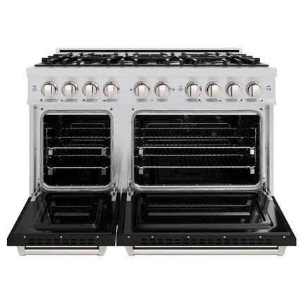 ZLINE 48 in. 6.7 cu. ft. Classic Double Oven Gas Range with 8 Burner Cooktop in Stainless Steel with Black Matte Doors (CGR-BLM-48) Zline Appliances