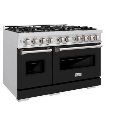 ZLINE 48 in. 6.7 cu. ft. Classic Double Oven Gas Range with 8 Burner Cooktop in Stainless Steel with Black Matte Doors (CGR-BLM-48) Zline Appliances