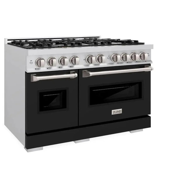 ZLINE 48 in. 6.7 cu. ft. Classic Double Oven Gas Range with 8 Burner Cooktop in Stainless Steel with Black Matte Doors (CGR-BLM-48) Zline Appliances
