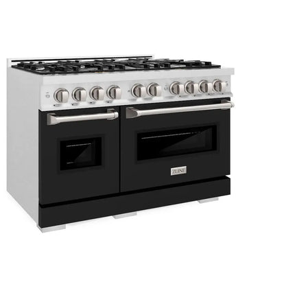 ZLINE 48 in. 6.7 cu. ft. Classic Double Oven Gas Range with 8 Burner Cooktop in Satin Stainless Steel with Black Matte Doors (CGRS-BLM-48) Zline Appliances