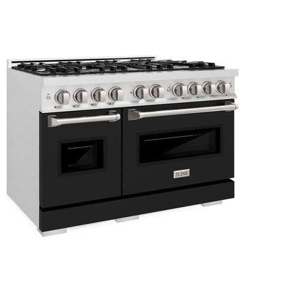 ZLINE 48 in. 6.7 cu. ft. Classic Double Oven Dual Fuel Range with 8 Burner Gas Cooktop in Satin Stainless Steel with Black Matte Doors (CDRS-BLM-48) Zline Appliances