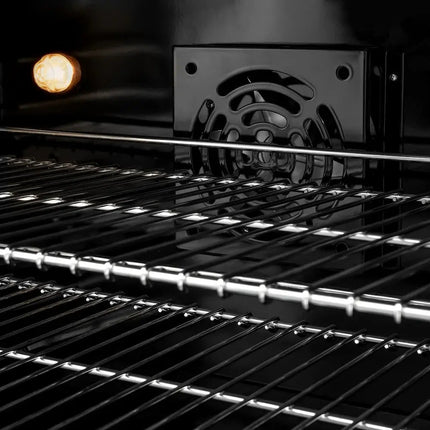 ZLINE Autograph Edition 48 in. 6.7 cu. ft. Classic Double Oven Dual Fuel Range with 8 Burner Gas Cooktop in Satin Stainless Steel with Black Matte Doors and Polished Gold Accents (CDRSZ-BLM-48-G) Zline Appliances