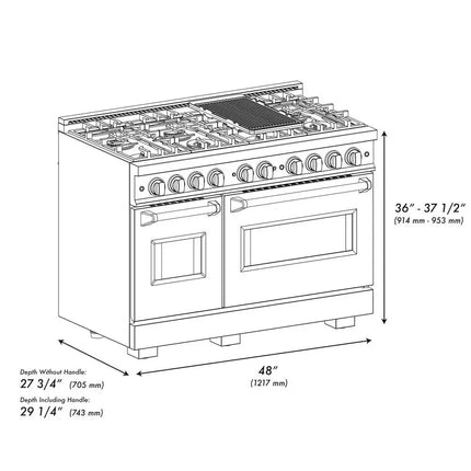 ZLINE 48 in. 6.7 cu. ft. Classic Double Oven Dual Fuel Range with 8 Burner Gas Cooktop in Stainless Steel with Black Matte Doors (CDR-BLM-48) Zline Appliances