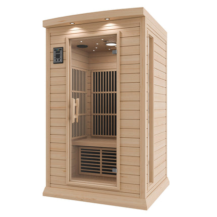 SteamSpa Seychelles 2-Person Carbon FAR Infrared Infrared Hemlock Wooden Indoor Home Sauna Room with LED Touch Control Panel SteamSpa