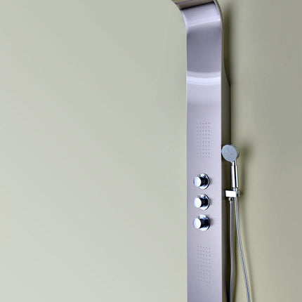 ANZZI Arc 64 in. 2-Jetted Shower Panel with Heavy Rain Shower and Spray Wand in Brushed Stainless Steel SP-AZ024 Anzzi