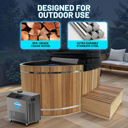 KPLUNGE 62 in. 2-Person 0-Jet Cedar Cold Plunge Ice Bath/Hot Tub with 24 in. Depth and 169 Gal. Capacity in Natural Finish Plaza Home Decor