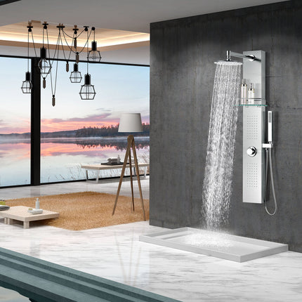 ANZZI Coastal 44 in. Full Body Shower Panel with Heavy Rain Shower and Spray Wand in Brushed Steel SP-AZ075 Anzzi