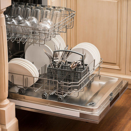 ZLINE 24 in. Top Control Built-In Dishwasher with Satin Stainless Steel Panel and Stainless Steel Tub with Traditional Style Handle, 52dBa (DW-SN-H-24)