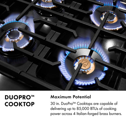 ZLINE Autograph Edition 30 in. Paramount Gas Rangetop with 4 Burner DuoPro™ Cooktop in Black Satin Stainless Steel and Champagne Bronze Accents (PSRTBSZ-30-CB)