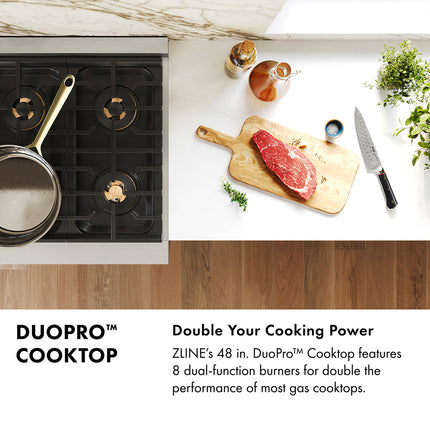 ZLINE Designer Collection 48 in. 6.7 cu. ft. Paramount Gas Range with 8 Burner DuoPro™ Cooktop and Dual Ovens in Black Satin Stainless Steel with Matte Black and Champagne Bronze Accents (PSGRBSZ-48-MBCB)