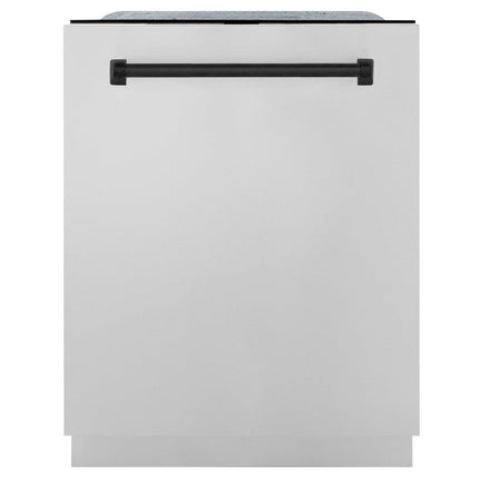 ZLINE Autograph Edition 48 in. Kitchen Package with Stainless Steel Dual Fuel Range, Range Hood, Dishwasher and Refrigeration Including External Water Dispenser with Matte Black Accents (4AKPR-RARHDWM48-MB)
