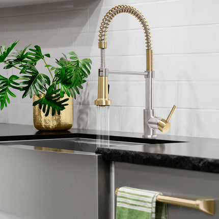 ZLINE Autograph Edition Apollo Pull Down Spring Single Handle Kitchen Faucet in Brushed Nickel and Champagne Bronze (APL-KF-ZBNCB)