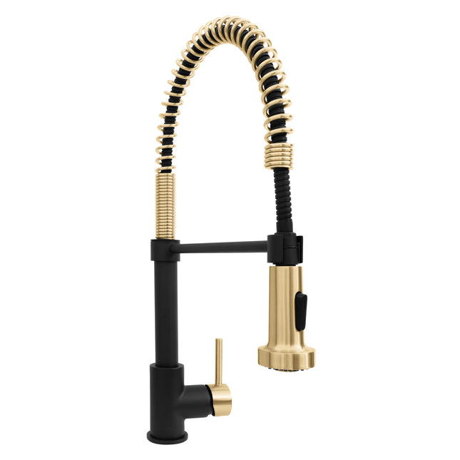 ZLINE Autograph Edition Apollo Pull Down Spring Single Handle Kitchen Faucet in Matte Black and Champagne Bronze (APL-KF-ZMBCB)