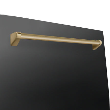 ZLINE Autograph Edition 24" Monument Series 3rd Rack Top Touch Control Tall Tub Dishwasher in Black Stainless Steel with Champagne Bronze Handle, 45dBa (DWMTZ-BS-24-CB)