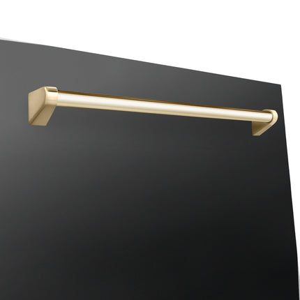 ZLINE Autograph Edition 24" Monument Series 3rd Rack Top Touch Control Tall Tub Dishwasher in Black Stainless Steel with Polished Gold Handle, 45dBa (DWMTZ-BS-24-G)