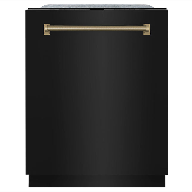 ZLINE Autograph Edition 24 in. Monument Series 3rd Rack Top Touch Control Tall Tub Dishwasher in Black Stainless Steel with Champagne Bronze Helix Handle, 45dBa (DWMTZ-BS-24-KCB)
