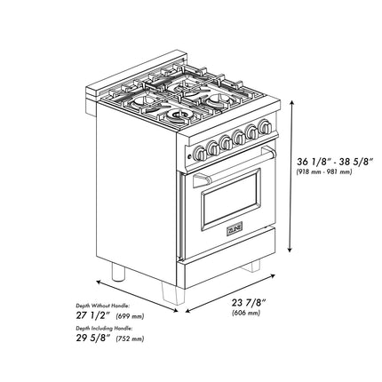 ZLINE Autograph Edition 24 in. 2.8 cu. ft. Legacy Dual Fuel Range with 4 Burner Gas Cooktop and Electric Convection Oven in Black Stainless Steel and Champagne Bronze Accents (RABZ-24-CB)