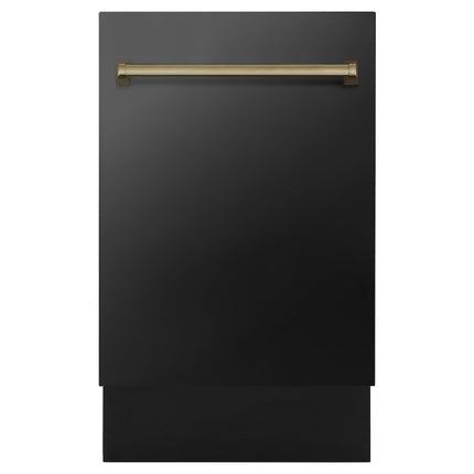 ZLINE Autograph Edition 18” Tallac Series 3rd Rack Top Control Built-In Dishwasher in Black Stainless Steel with Champagne Bronze Handle, 51dBa (DWVZ-BS-18-CB)