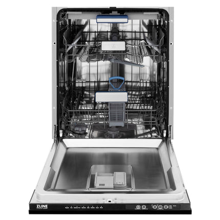 ZLINE Autograph Edition 24" Tallac Series 3rd Rack Top Control Built-In Tall Tub Dishwasher in Black Stainless Steel with Polished Gold Handle, 51dBa (DWVZ-BS-24-G)