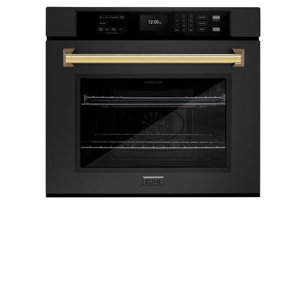 ZLINE 30 in. Autograph Edition Professional True Convection Single Wall Oven with Air Fry and Self Clean in Black Stainless Steel with Champagne Bronze Handle (WASBZ-30-CB)