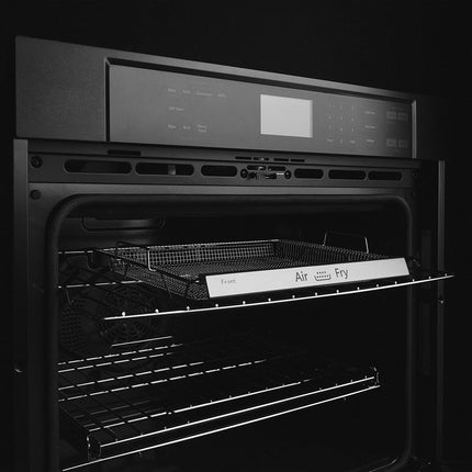 ZLINE Autograph Edition 30 in. Professional True Convection Single Wall Oven with Air Fry and Self Clean in Black Stainless Steel with Champagne Bronze Helix Handle (WASBZ-30-KCB)