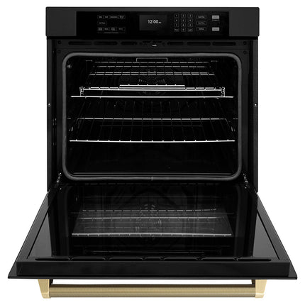 ZLINE Autograph Edition 30 in. Professional True Convection Single Wall Oven with Air Fry and Self Clean in Black Stainless Steel with Champagne Bronze Helix Handle (WASBZ-30-KCB)