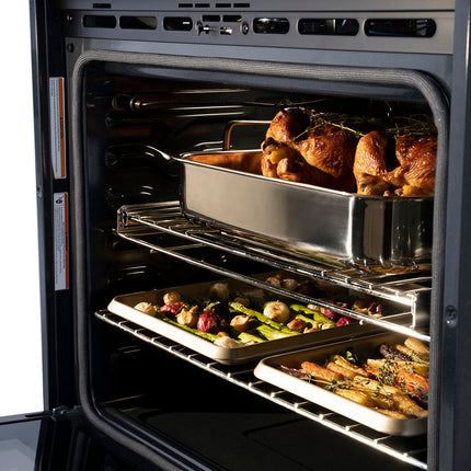 ZLINE Autograph Edition 30 in. Professional True Convection Single Wall Oven with Air Fry and Self Clean in Black Stainless Steel with Polished Gold Helix Handle (WASBZ-30-KG)