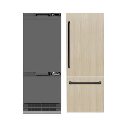 ZLINE Autograph Edition 30 in. 16.1 cu. ft. Panel Ready Built-In Bottom Freezer Refrigerator with Water Dispenser and Ice Maker with Graphite Gray Interior and Matte Black Accents (GRBIVZ-30-MB)